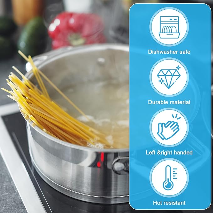 TIESOME Stainless Steel Held Pot Strainer, Pasta Strainer with handle Silver Durable Insert Drainer for Spaghetti Fry Noodles Fruit Vegetable Kitchen Pots Pans(14.17×2.55inch)