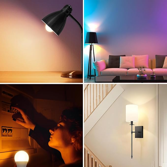 Yochoice Rechargeable Battery Operated Light Bulb with Remote Control, Dimmable LED A19 Bulb with 9 Colors Selectable & 3 Timer, Wireless Light Bulb for Wall Sconce, Non-Hardwired，2 Pack