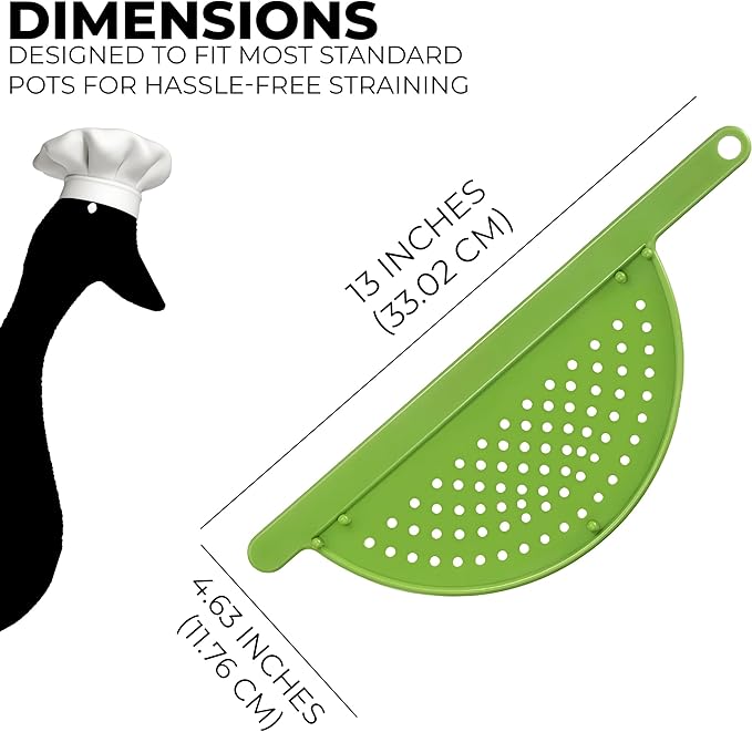 Handheld 13" Pot Strainer – Food Strainer for Pasta, Vegetables & More – BPA-Free Plastic with Anti-Slip Pegs – Fits Most Pots and Pans (1)