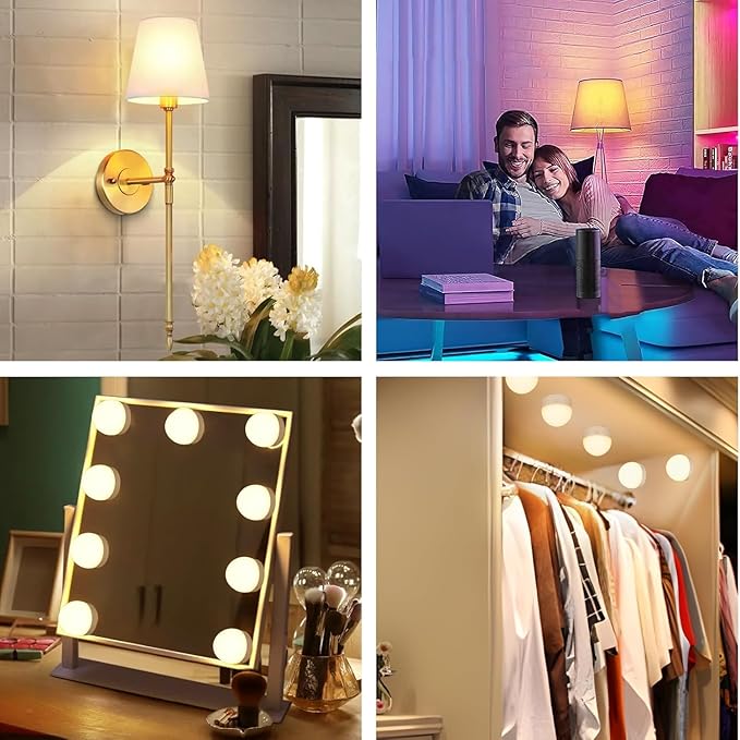 Yochoice Rechargeable Battery Operated Light Bulb with Remote Control,350LM Dimmable Detachable LED Bulb with 15 Colors Selectable & 3 Timer, Wireless Puck Light Bulb for Wall Sconce, Non-Hardwired