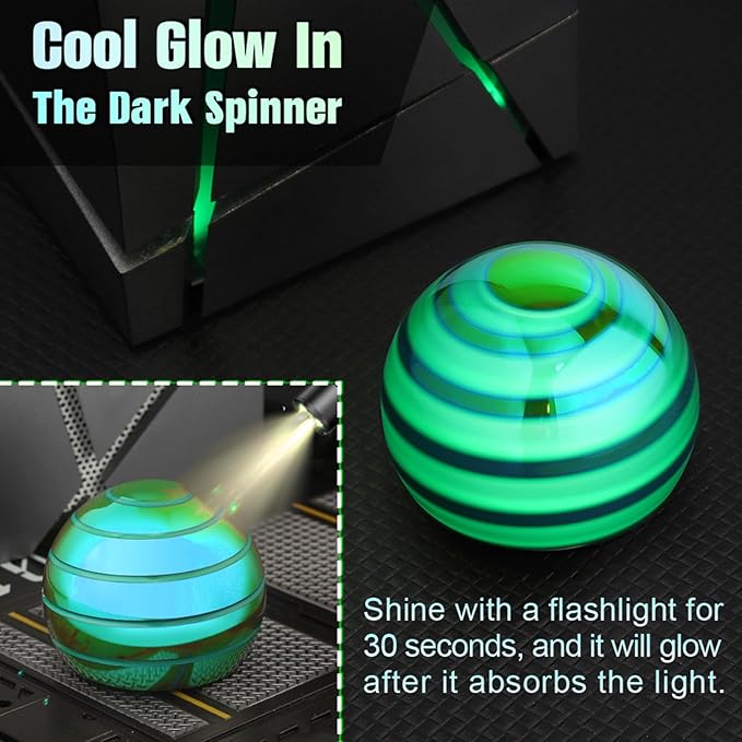 Luminous Desk Spinning Toys for Kids Adults, Metal Full Body Optical Illusion Fidget Spinner Kinetic Sterss Ball, Glow in The Dark Desktop Stress Relief Gifts for Office Classroom Boys Age 3-5 8-10