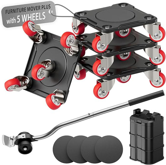 ONEON Furniture Mover Plus, Upgrated to Full Carbon Steel Panels Dolly, Reinforced Rib Design, Increased Weight Capacity, with Furniture Lifter, Easy Heavy Lifting