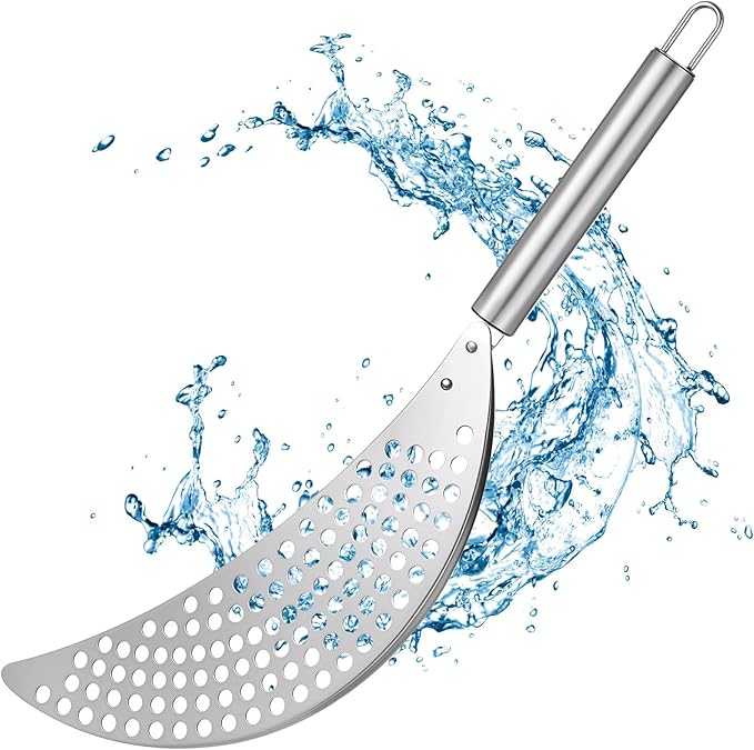 TIESOME Stainless Steel Held Pot Strainer, Pasta Strainer with handle Silver Durable Insert Drainer for Spaghetti Fry Noodles Fruit Vegetable Kitchen Pots Pans(14.17×2.55inch)