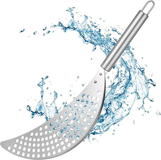 TIESOME Stainless Steel Held Pot Strainer, Pasta Strainer with handle Silver Durable Insert Drainer for Spaghetti Fry Noodles Fruit Vegetable Kitchen Pots Pans(14.17×2.55inch)