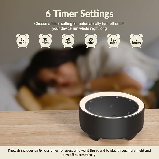 Kipcush White Noise Machine for Sleeping, 20 Soothing Sounds Including White Pink Brown Noise, Fan and Nature, Custom Shortcut Buttons, Dimmable Night Light, 8 Hour Timer, USB Powered