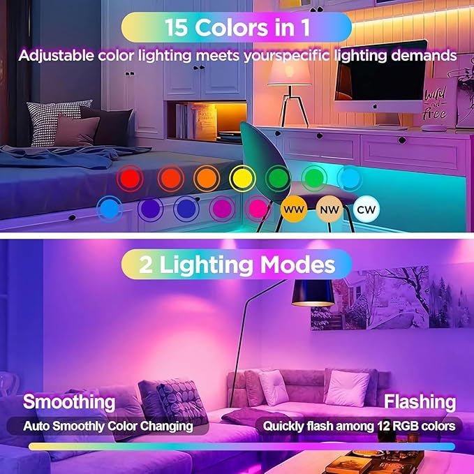 Yochoice Rechargeable Battery Operated Light Bulb with Remote Control,350LM Dimmable Detachable LED Bulb with 15 Colors Selectable & 3 Timer, Wireless Puck Light Bulb for Wall Sconce, Non-Hardwired