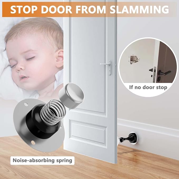 Magnetic Door Stopper - Stainless Steel Door Stoppers for Bottom of Door| Magnetic Door Stop for Wall and Floor Mounting| No Drilling Door Catch Door Holder with 3D Adhesive Tapes, Black 1 Pack
