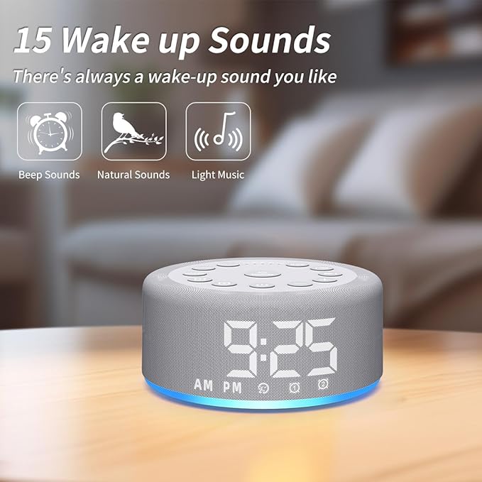 Plug-in Sound White Noise Machine Brown Noise Machine & Alarm Clock with Rechargeable Backup Battery Night Light Dual Alarms 30 Sleeping Sounds for Baby Kids Adults 5 Timers 15 Wake Up Sounds & Memory