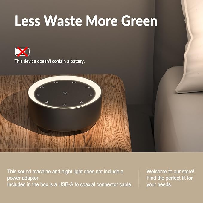 Kipcush White Noise Machine for Sleeping, 20 Soothing Sounds Including White Pink Brown Noise, Fan and Nature, Custom Shortcut Buttons, Dimmable Night Light, 8 Hour Timer, USB Powered