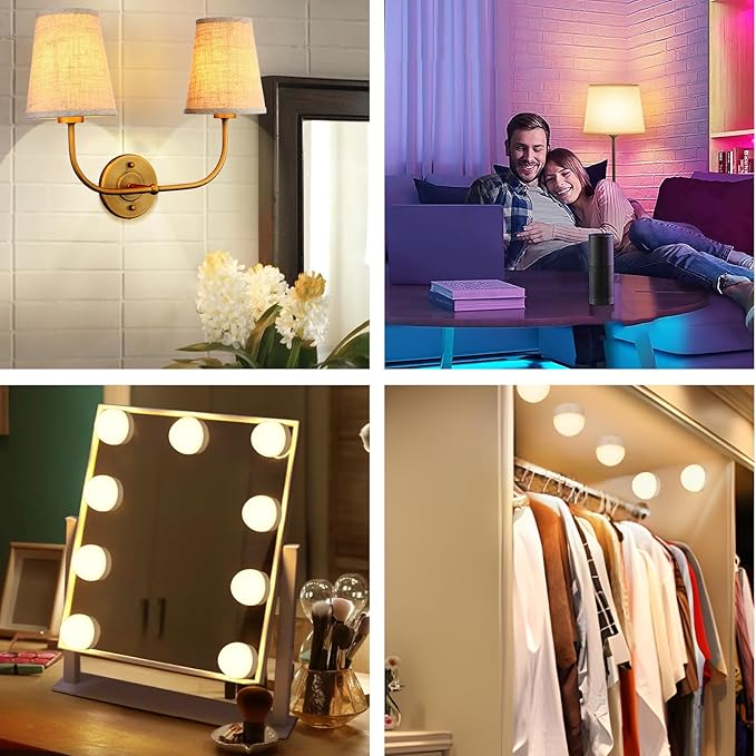 Yochoice 4-Pack E12 Rechargeable Battery Operated Light Bulb with Remote, Dimmable LED Bulb with 15 Colors Selectable & 3 Timer, Wireless Detachable Puck Light Bulb for Wall Sconce, Non-Hardwired