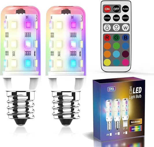 YUIIP E12 LED Color Changing Candelabra Light Bulb with Remote Control, 2W, 200LM, 20W Halogen Equivalent, Multicolor RGB Dimmable Mood Candle Colored Light Bulb for Home Decor, Party, Pack of 2