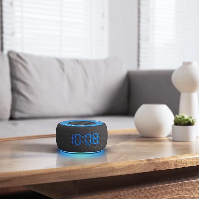 Buffbee Sound Machine & Alarm Clock 2-in-1, 0-100% Clock Face Brightness, Bottom Colored Light, Sleep Timer, Precise 30-Level Volume Control White Noise Machines