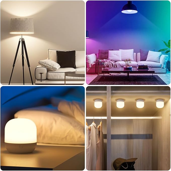 Yochoice 2-Pack Rechargeable Battery Operated Light Bulb with Remote Control, E26 Battery Powered Dimmable Light Bulb with 3 Color Temperatures + 12 RGB Colors, Detachable LED Bulb for Wall Sconce