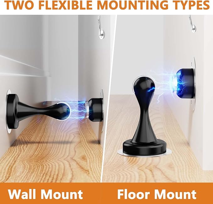 Magnetic Door Stopper - Stainless Steel Door Stoppers for Bottom of Door| Magnetic Door Stop for Wall and Floor Mounting| No Drilling Door Catch Door Holder with 3D Adhesive Tapes, Black 1 Pack