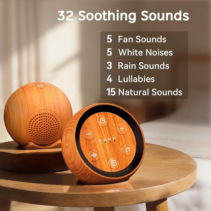 Continuous Sound Machine Battery Small White Noise Machine for Baby Kids Adult with 32 Soothing Sounds 32 Volume Levels Sleep Brown Noise Machine for Travel Office Privacy with 4 Timer & Memory