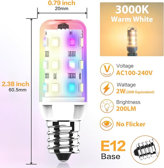 YUIIP E12 LED Color Changing Candelabra Light Bulb with Remote Control, 2W, 200LM, 20W Halogen Equivalent, Multicolor RGB Dimmable Mood Candle Colored Light Bulb for Home Decor, Party, Pack of 2