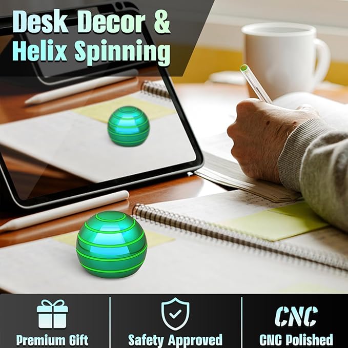 Luminous Desk Spinning Toys for Kids Adults, Metal Full Body Optical Illusion Fidget Spinner Kinetic Sterss Ball, Glow in The Dark Desktop Stress Relief Gifts for Office Classroom Boys Age 3-5 8-10