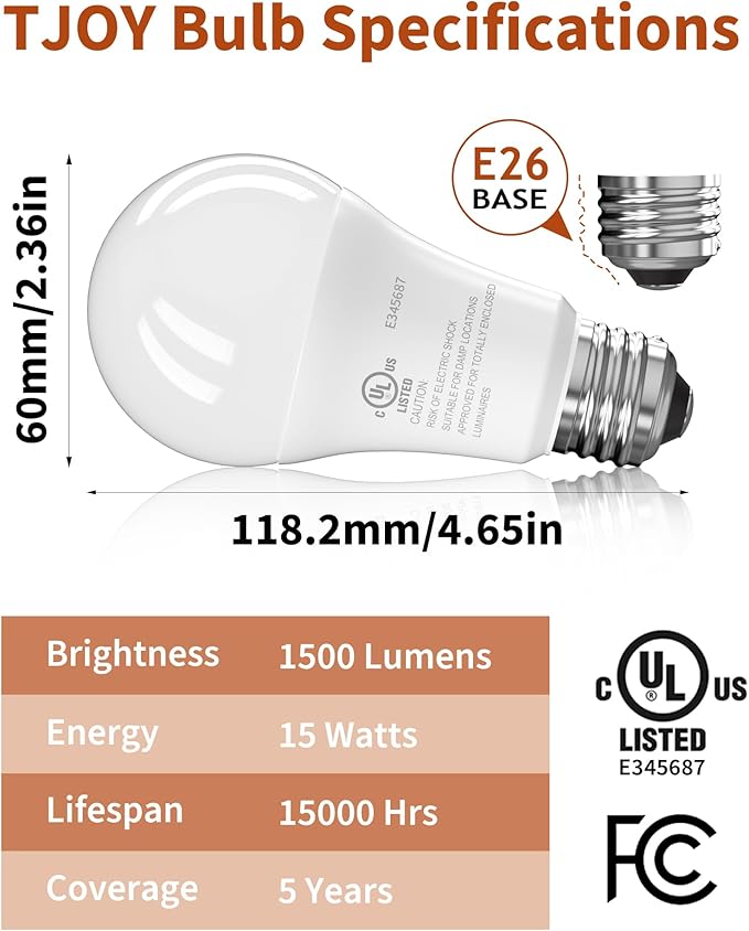 TJOY 24 Pack LED Light Bulbs, 100 Watt Equivalent A19 LED Bulbs, Soft Warm White 2700K, Energy Saving Lightbulbs with E26 Standard Base, 1500 Lumens Non Dimmable Lamp for Home Bedroom Kitchen