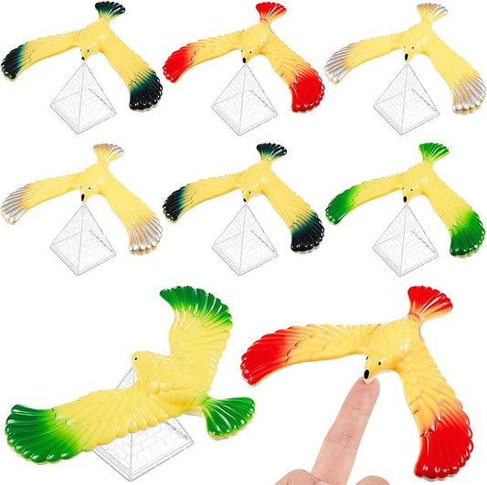 8 Pcs Balance Bird Gravity Bird with Pyramid Combination Physical Science Adults Office Desktop Novelty Eagle Trick Party Toy for Science Lovers Teachers Gift, Random Color