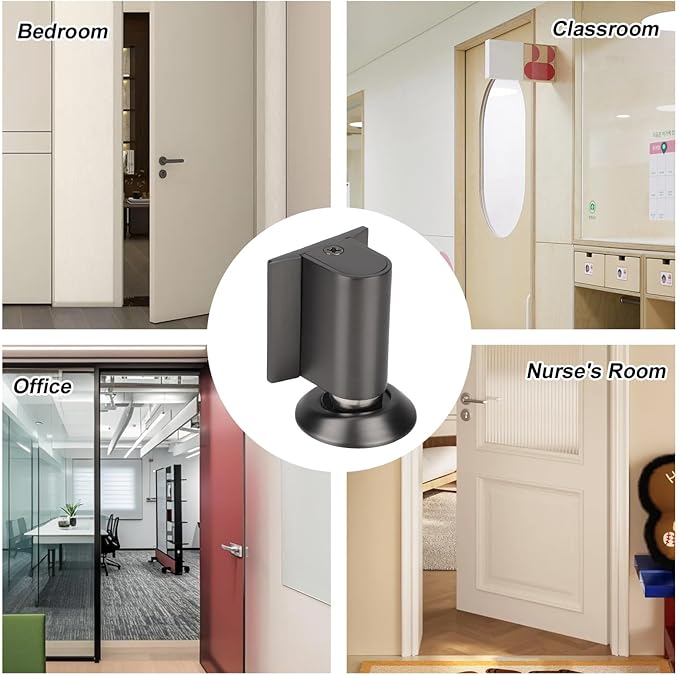 Magnetic Door Wedge Stopper, Heavy Duty No Drill Invisible Door Catch Holder with Screws & Adhesive Floor Mounted Wall & Doors Protector for Home Office (Gray)
