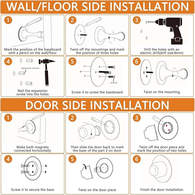 Magnetic Door Stopper - Stainless Steel Door Stoppers for Bottom of Door| Magnetic Door Stop for Wall and Floor Mounting| No Drilling Door Catch Door Holder with 3D Adhesive Tapes, Black 1 Pack
