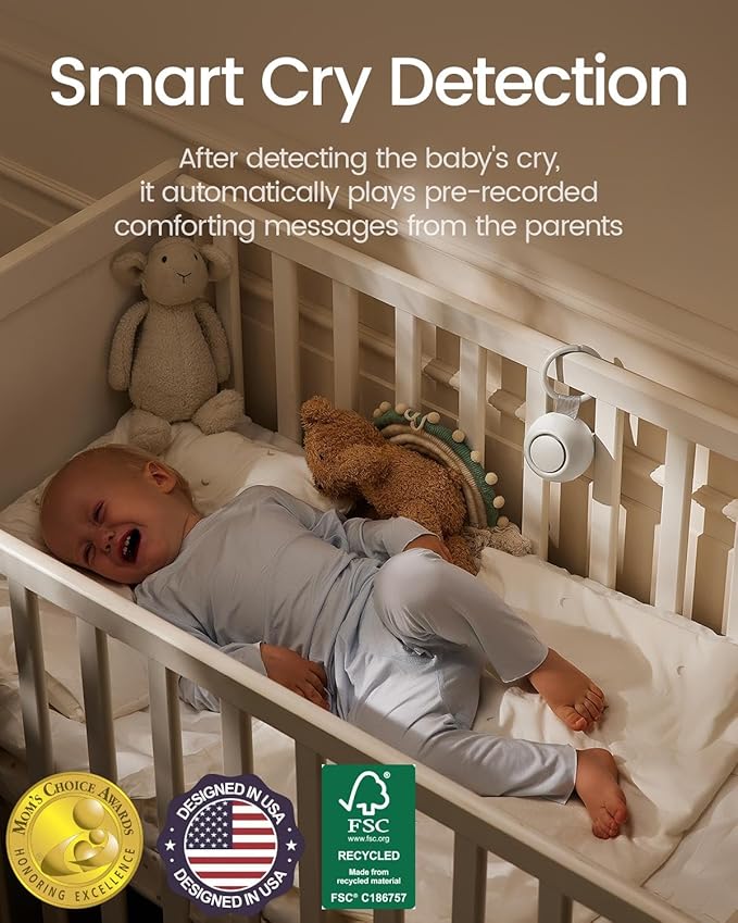 2026 Mom's Choice Awards, Portable Sound Machine for Baby Adult, AI Cry Detection, 18 Soothing Sound, Bluetooth Rechargeable White Noise Machine for Home Office Travel, Nursery Light, Gray