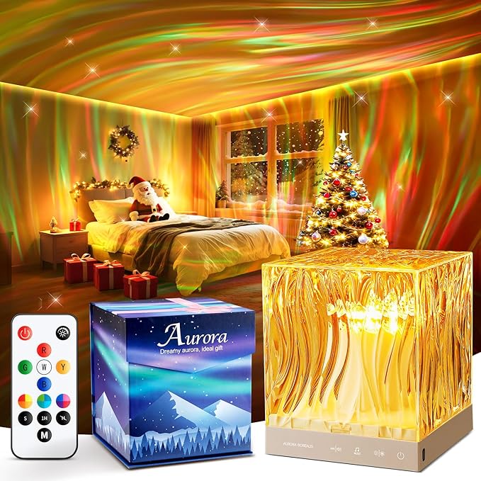 Crystal Lamp for Bedroom, 15 White Noise Machine Room Lights for Bedroom, Bluetooth Music Night Light Projector, RGB Aurora Ocean Light Projector, Remote Dimmable Crystal Table Lamp,Teen Girls Gifts