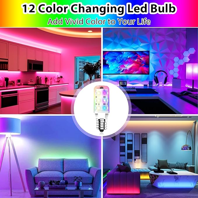 YUIIP E12 LED Color Changing Candelabra Light Bulb with Remote Control, 2W, 200LM, 20W Halogen Equivalent, Multicolor RGB Dimmable Mood Candle Colored Light Bulb for Home Decor, Party, Pack of 2