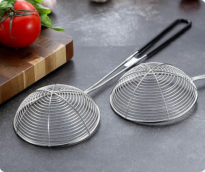 3pcs Small Round Hot Pot Strainer - Stainless Steel Asian Shabu Shabu Spider Skimmer Spoon Set, Mesh Slotted Scoops Soup Ladle