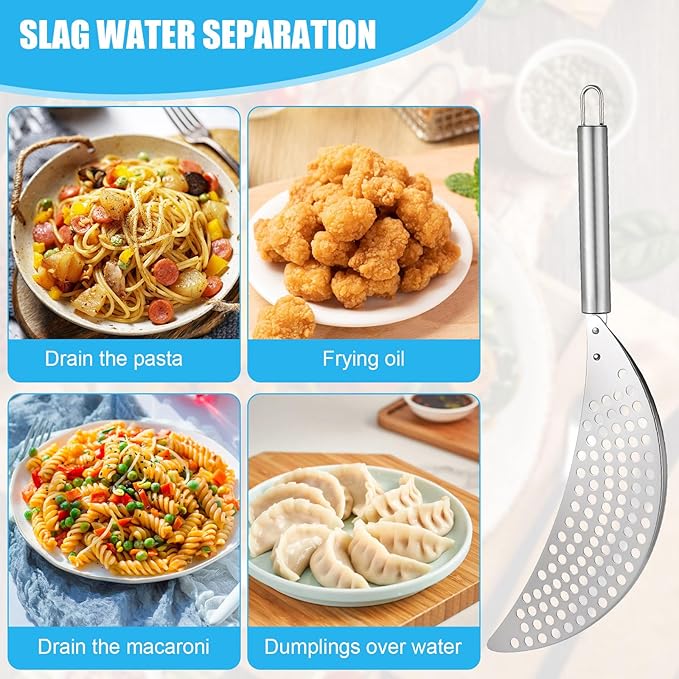 TIESOME Stainless Steel Held Pot Strainer, Pasta Strainer with handle Silver Durable Insert Drainer for Spaghetti Fry Noodles Fruit Vegetable Kitchen Pots Pans(14.17×2.55inch)