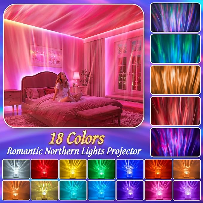 Crystal Lamp for Bedroom, 15 White Noise Machine Room Lights for Bedroom, Bluetooth Music Night Light Projector, RGB Aurora Ocean Light Projector, Remote Dimmable Crystal Table Lamp,Teen Girls Gifts
