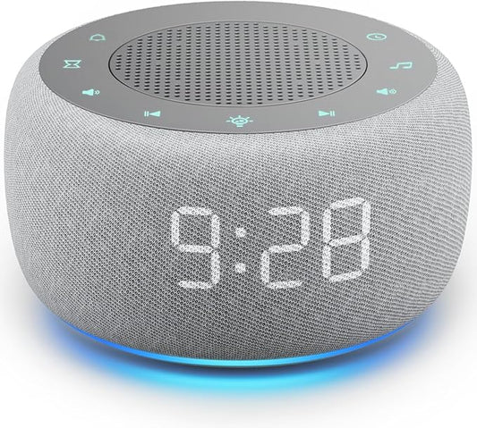 Buffbee Alarm Clock with Sound Machine for Bedrooms – 2-in-1 White Noise Machine for Sleep, Gentle Wake-Up with Soft Alarm Sounds, Ambient Night Light, Plug-in, Sleep Better, Wake Gently