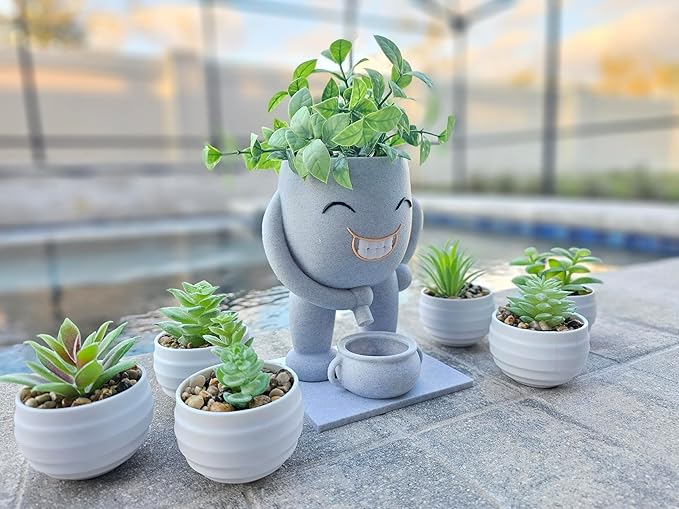 Funny Head Succulent Planter Pot with Drainage Bowl